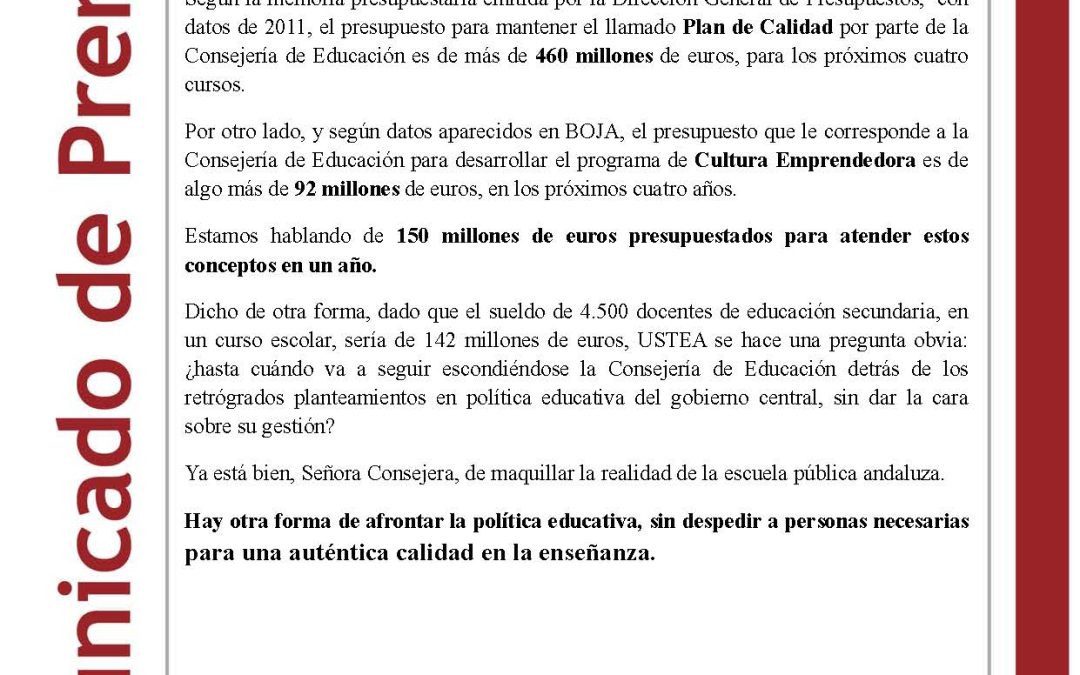 Con el dinero del Plan de Calidad no se habría despedido a ningún docente