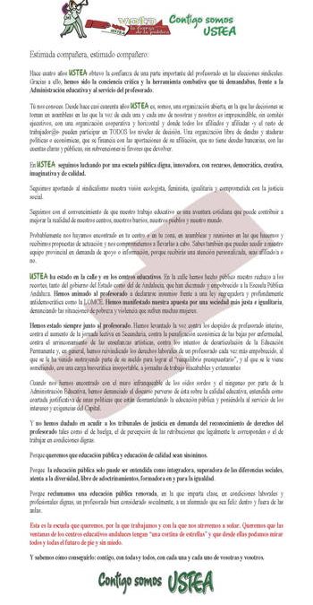 Contigo somos USTEA. Carta a la afiliación