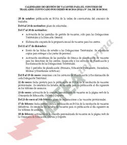 Concurso G. de Traslados. Calendario de gestión de vacantes