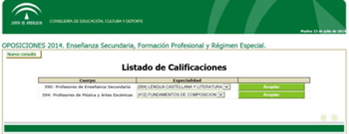 OPOSICIONES 2014 Consulta de calificaciones