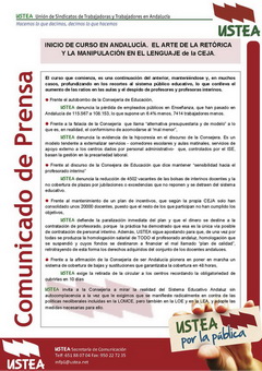 Inicio de curso escolar. Comunicado de Prensa de USTEA