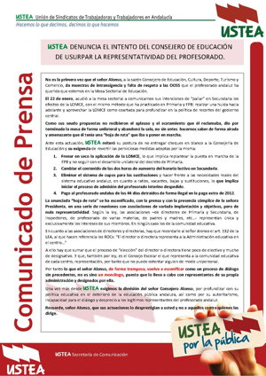 USTEA denuncia el intento del consejero de educación de usurpar la representatividad del profesorado
