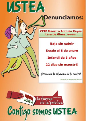 USTEA Denuncia: En Andalucía no se cubren las bajas del profesorado