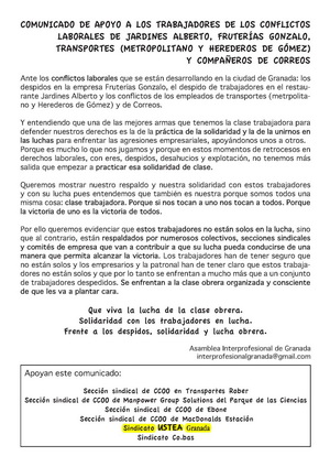 Comunicado de apoyo a l@s trabajador@s