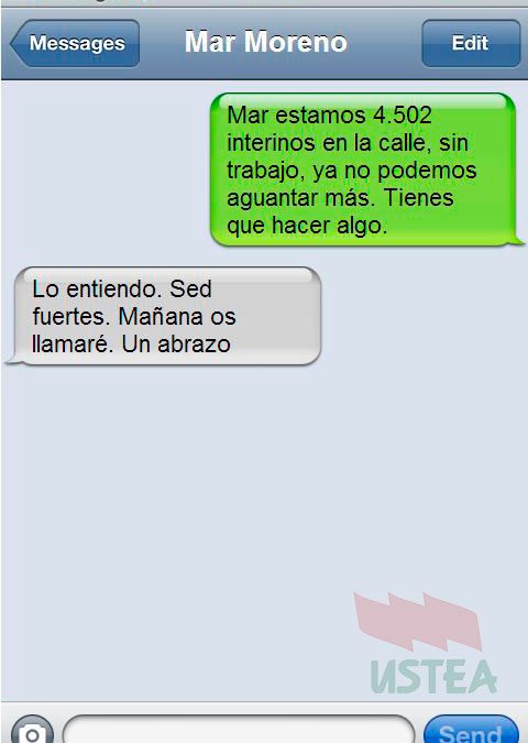 Notición USTEA desvela los SMS entre la Consejera y los interinos expulsados (Humor)