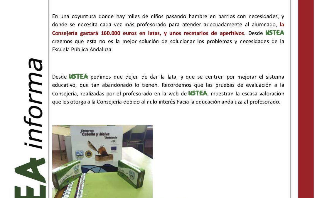 La Junta de Andalucía reparte latas de pescado en vez de contratar a más profesores y profesoras.