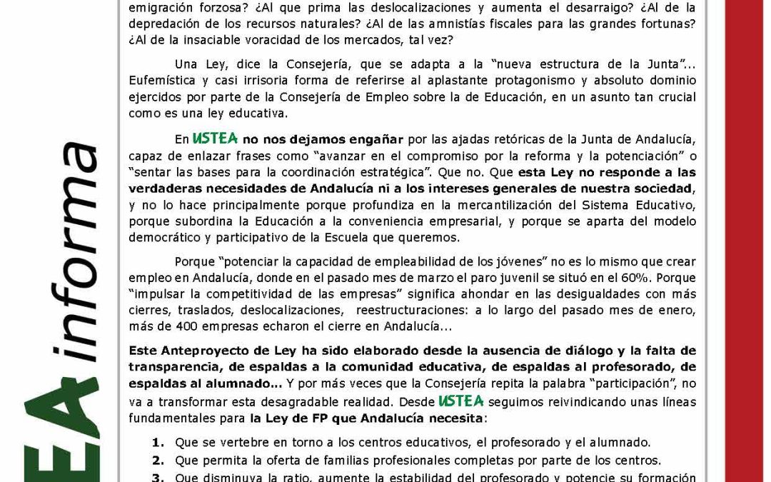 Anteproyecto de Ley de Formación Profesional en Andalucía: la mercantilización que no cesa