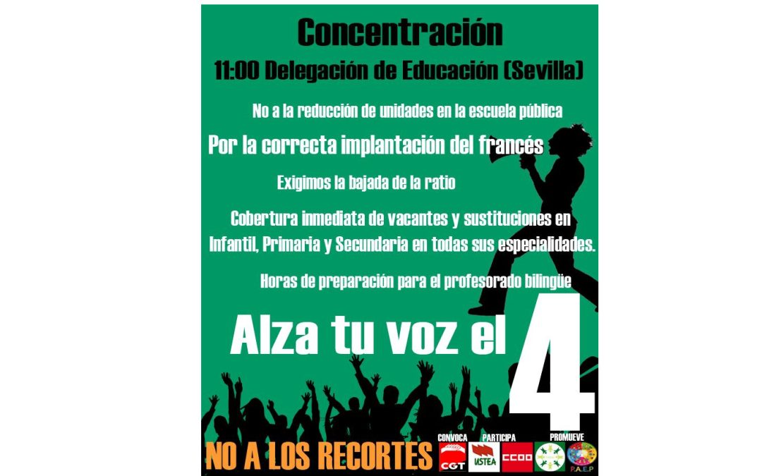 Concentración el 4 de agosto en la Delegación de Educación de Sevilla a las 11h