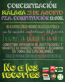 Concentración el día 23 de agosto en Málaga contra el recortazo en la Educación Pública