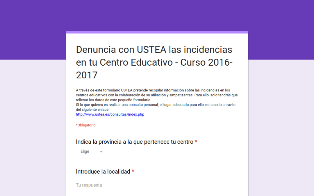 Denuncia con USTEA las incidencias de inicio de curso en tu centro educativo