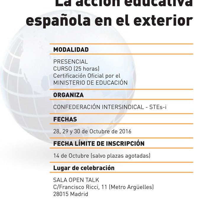 Curso homologado por el MECD. La acción educativa española en el exterior (del 28 al 30 de octubre)