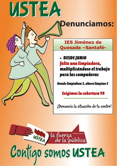 USTEA Denuncia: Desde junio falta una limpiadora en el IES Jiménez de Quesada de Santafé