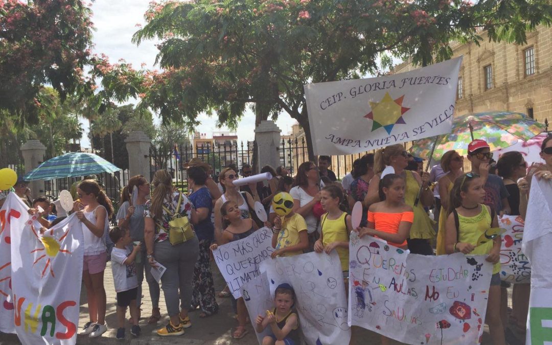 Escuelas de calor. La Plataforma de AMPAS de Sevilla Escuelas de Calor sigue reivindicando estudiar en aulas, no en saunas