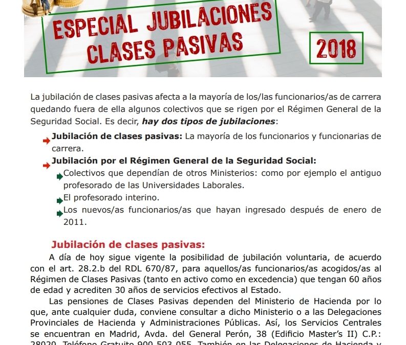 Especial Jubilaciones. Clases Pasivas.
