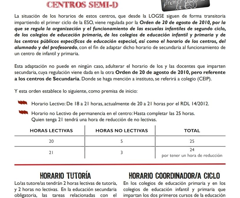Horario del profesorado en centros Semi-D