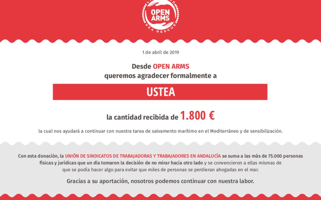 OPEN ARMS agradece a USTEA su donación
